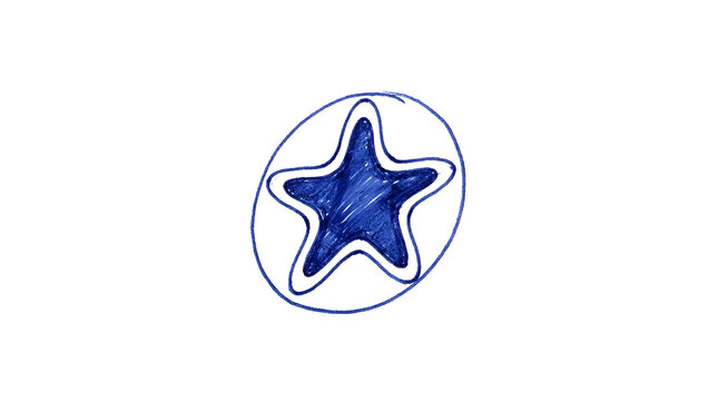 Blue Star Icon Inside Circle Hand Drawn Style