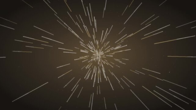 Warp speed hyperspace starfield flight seamless loop in vibrant gold tones