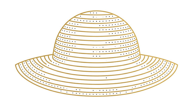 Straw Hat Illustration with Golden Outline and Dotted Texture