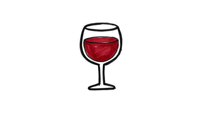 Red Wine Glass Sketch on White Background