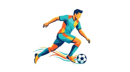 Fototapeta premium Geometric Vector Illustration of a Soccer Player Dribbling a Ball