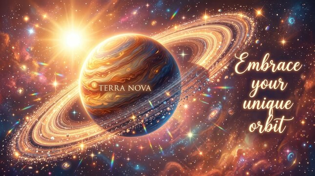 Inspirational Space Poster Featuring a Ringed Planet and Motivational Quote Embrace Your Unique Orbi