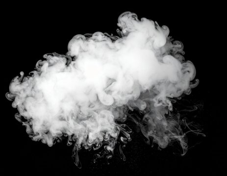 White smoke cloud on black background, overlay material for screen blending