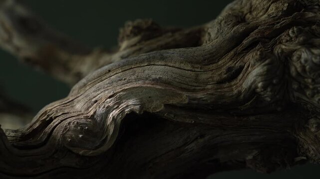 Cinematic light beam across twisted driftwood macro texture background