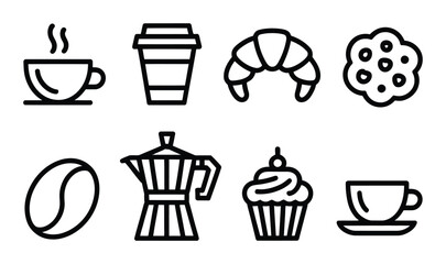 Set of coffee and bakery themed line for cafe menu
