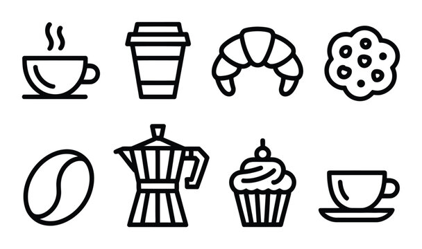 Set of coffee and bakery themed line for cafe menu
