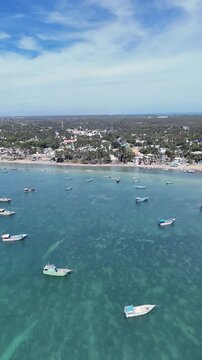 Vertical Aerial View of Fishing Boats at Pamban Harbour Rameswaram Tamil Nadu India