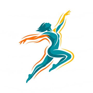 Dynamic Stylized Silhouette of a Graceful Woman Leaping in Joy and Freedom Isolated on White Background