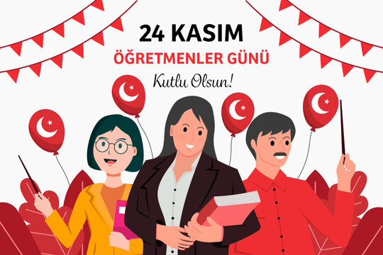 24 Kasim Ogretmenler Gunu Banner Design Group of Teachers Vector