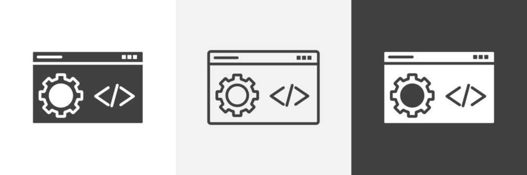 Web development icon flat outline in black