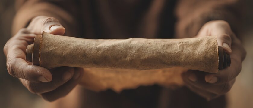 Ancient scroll held by hands, rich history preserved.