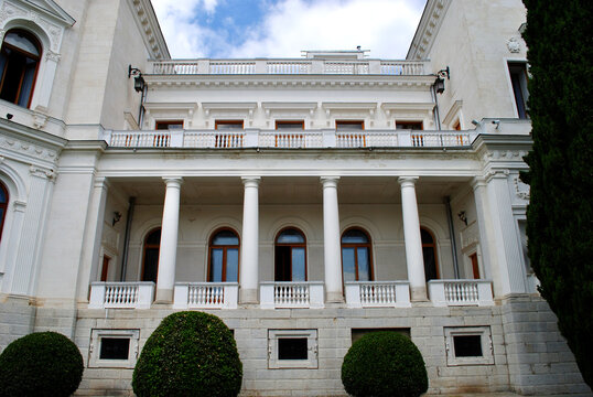 LIVADIA, CRIMEA, UKRAINE - JUNE 2011: Architectural facade of Livadia Palace, the historic imperial residence near Yalta.