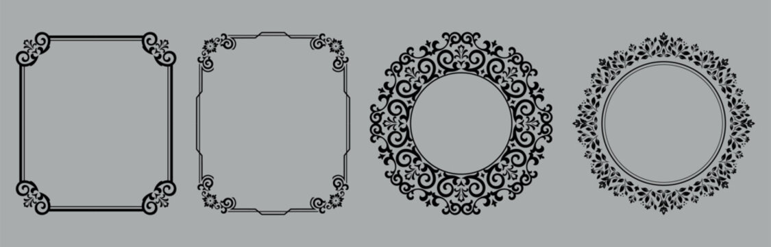 Set of decorative frames Elegant vector element for design in Eastern style, place for text. Floral black and gray frames. Lace illustration for invitations and greeting cards