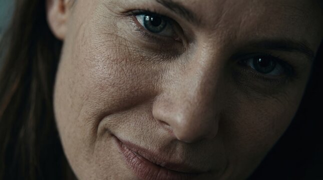The terrifying nature of women, Close-up of a Smiling Woman with Piercing Eyes