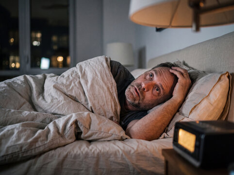 Man Suffering From Insomnia and Sleepless Night
