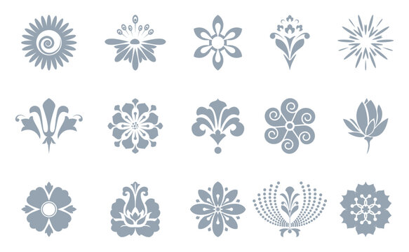 Flower icons set. Isolated elements for design. Vector graphics. Flower collection