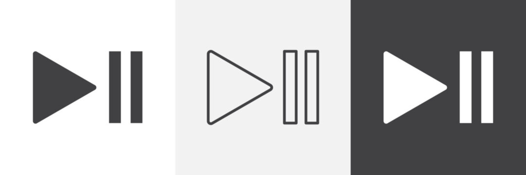 Play pause icon flat outline in black