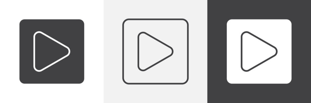 Play button icon flat outline in black