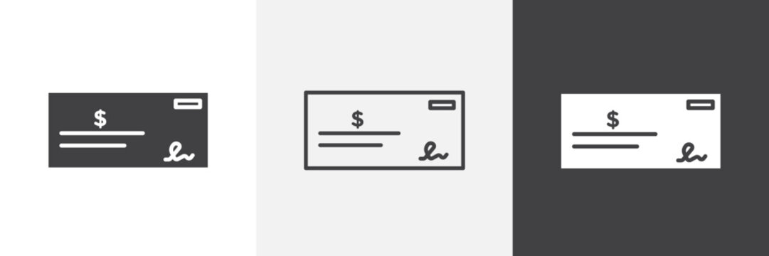 Money check icon flat outline in black