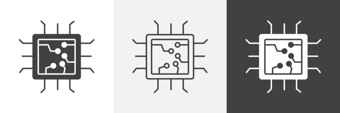 Microchip icon flat outline in black
