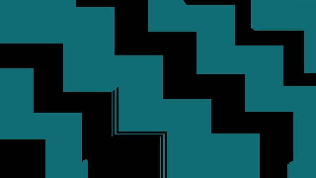 Hand drawn teal and black abstract geometric staircase pattern background digital illustration.