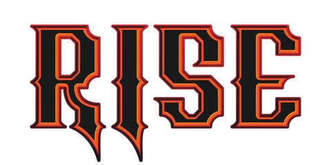 Western style rise word typography with orange and red outline isolated on white background © Ndoewer