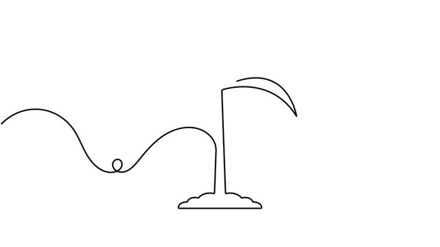 Animated tropical palm tree with leaf icon sign continuous one line drawing moving on white background minimalist single art sandy beach for travel symbol animation video