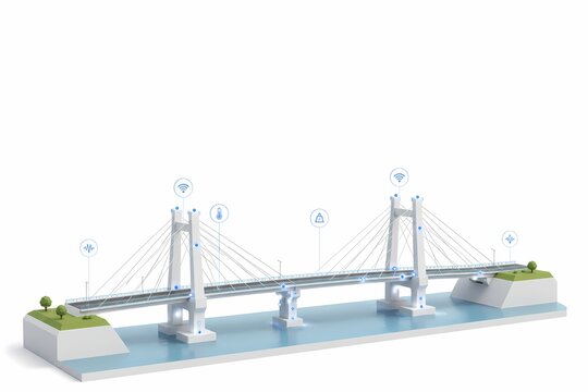 Isometric Smart Bridge with IoT Sensor Icons