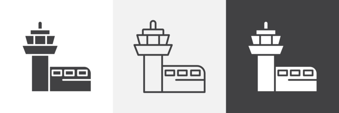 Flight Control tower icon flat outline in black