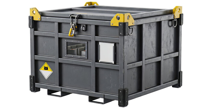 Industrial container for hazardous materials storage stands isolated.