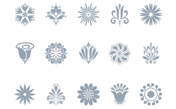 Flower icons set. Isolated elements for design. Vector graphics. Flower collection