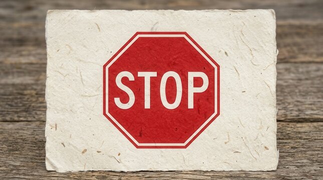 Stop Sign On Handmade Paper Texture Background