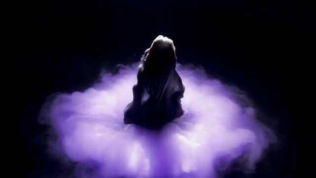 Mystical Purple Smoke Rising From Silent Shadows.
