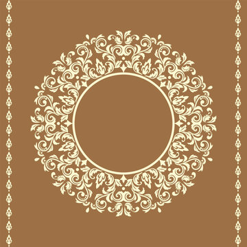 Decorative frame Elegant vector element for design in Eastern style, place for text. Floral golden and beige frame. Lace illustration for invitations and greeting cards
