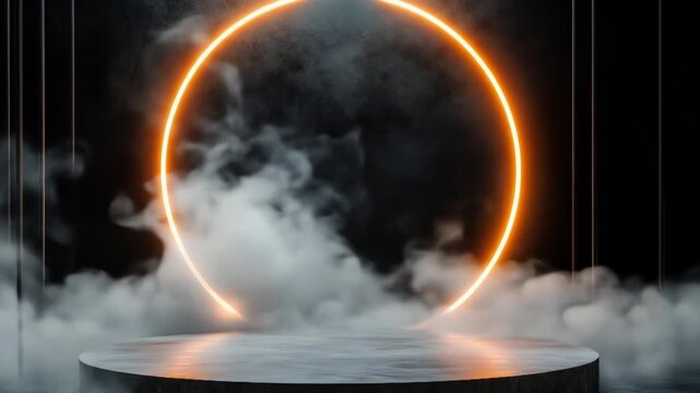 Mysterious glowing circle in foggy dark atmosphere with dramatic lighting
