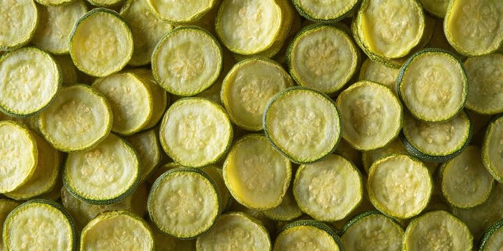 Full Frame Background of Dried Zucchini Chips Dehydrated Vegetable Slices with a Brittle Texture.