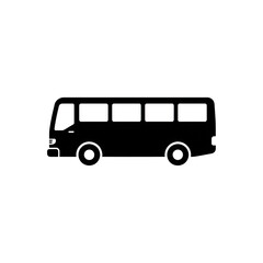 Black city shuttle bus flat design vector icon on grid transparent background depicting public transit and urban commuter transportation. © MD