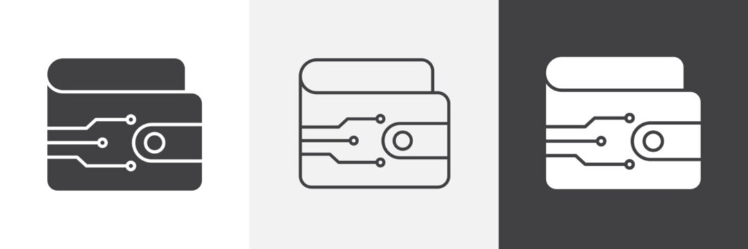 Cryptocurrency wallet icon flat outline in black