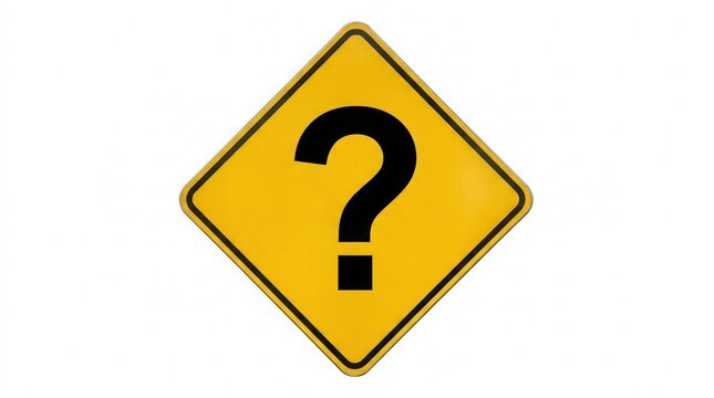 Yellow Diamond Warning Sign Featuring a Black Question Mark Isolated On White