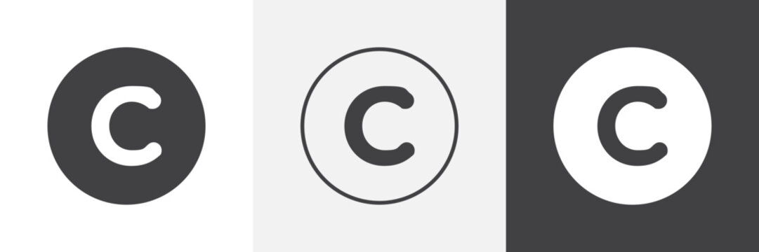 Copyright icon flat outline in black