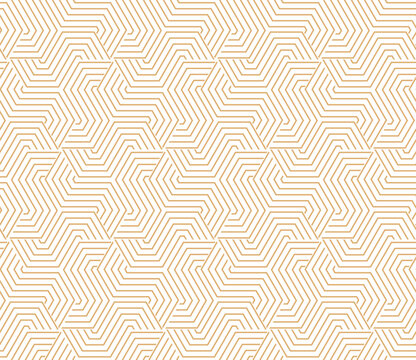 Abstract geometric pattern with stripes, lines. Seamless vector background. White and golden ornament. Simple lattice graphic design