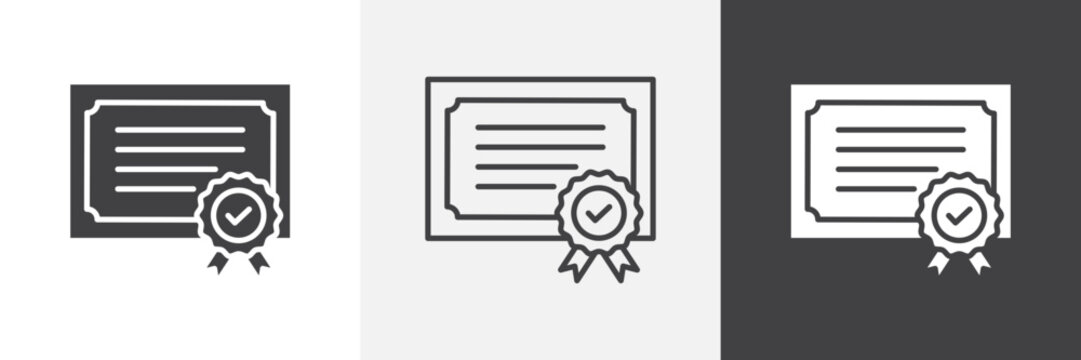 Certificate icon flat outline in black