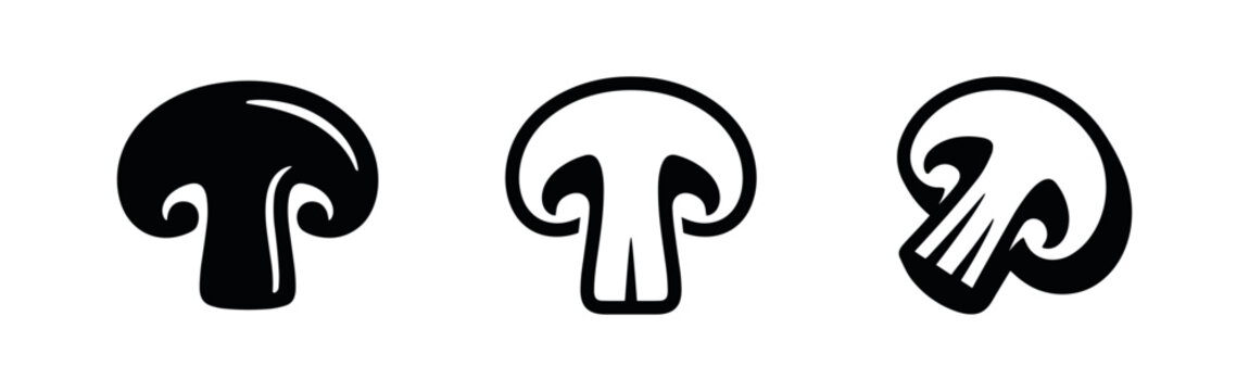 Mushroom slice and fungi black icons