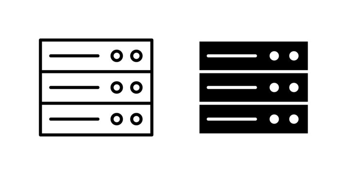 Server Rack Icon represents data centers, network infrastructure, cloud systems, server management, and digital technology.