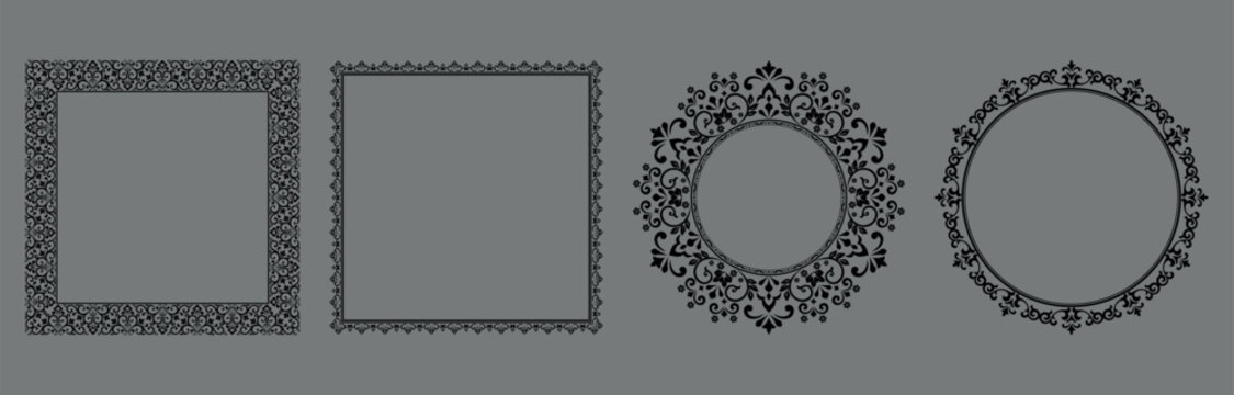 Set of decorative frames Elegant vector element for design in Eastern style, place for text. Floral black and gray frames. Lace illustration for invitations and greeting cards
