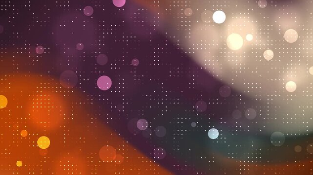 Abstract colorful glowing wallpaper with bright bokeh circles, white grid dots, and dark background, suitable for web design backgrounds.