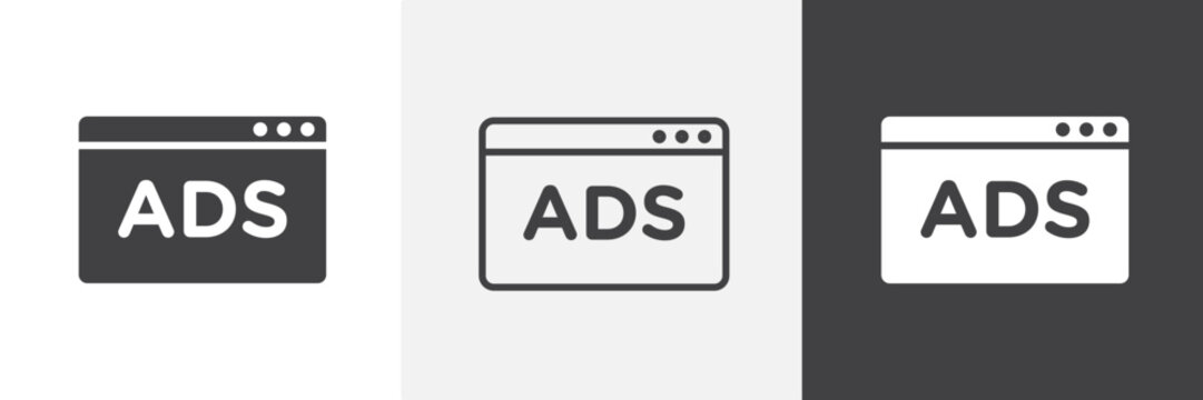 Ad icon flat outline in black