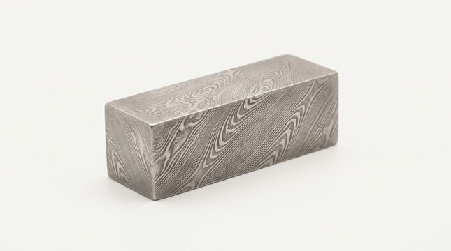 Damascus steel billet with unique wavy pattern on a clean white background