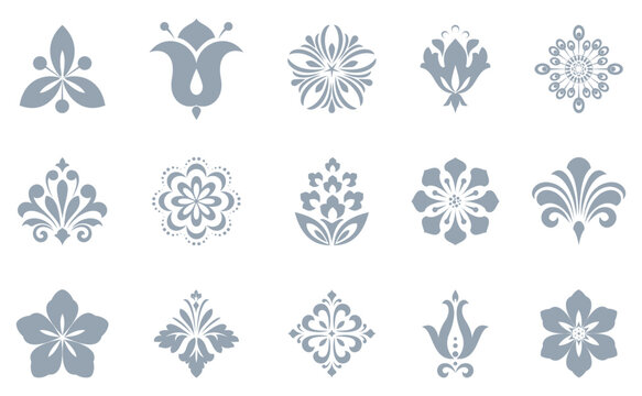 Flower icons set. Isolated elements for design. Vector graphics. Flower collection