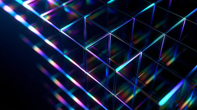 Abstract Geometric Glass Cubes with Neon Reflections